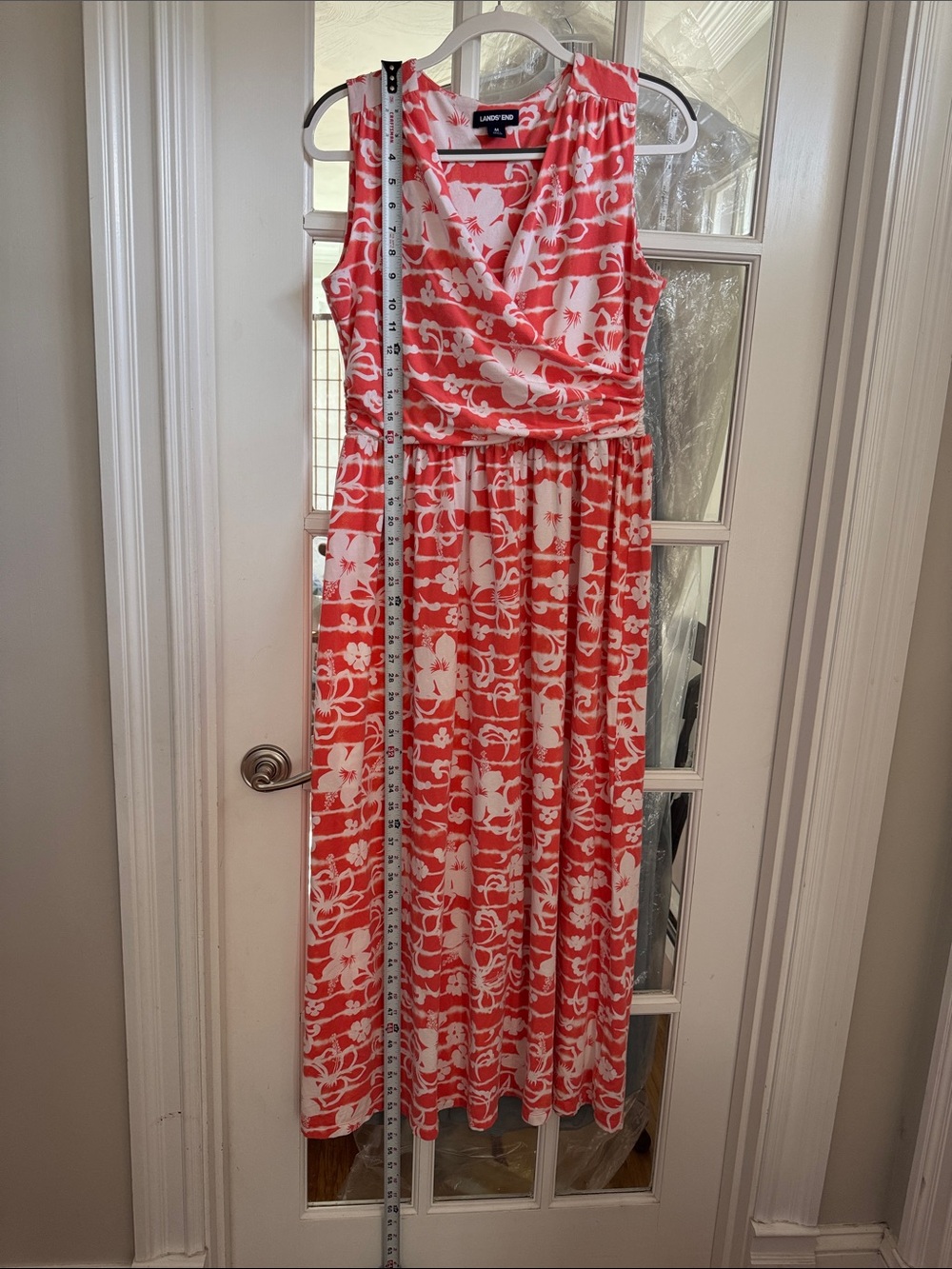 Lands' End Coral and White Floral Maxi Dress
